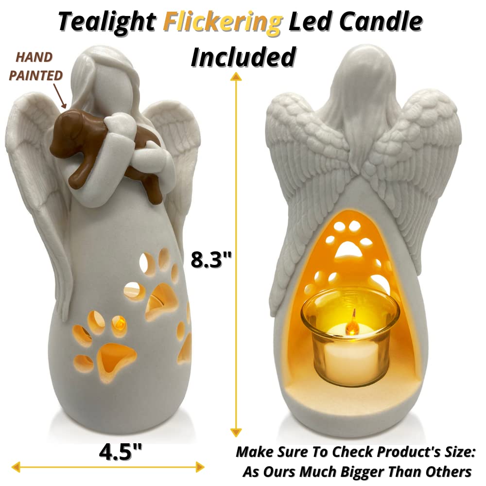 OakiWay Dog Memorial Gifts – Dog's Angel Candle Holder Statue w/Flickering Led Candle - Pet Loss Gifts, Dog Lovers Gifts for Women, Sympathy Gift Ideas for Loss of Dog, Angel Figurines Dog Decor