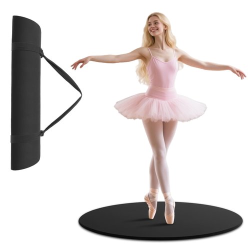 31" Portable PU Dance Floor - 0.5" Thick Shock-Absorbing Non-Slip Surface | Odorless Ballet & Tap Practice Mat for Jazz/Figure Skating Training | Practice Pirouette, Black