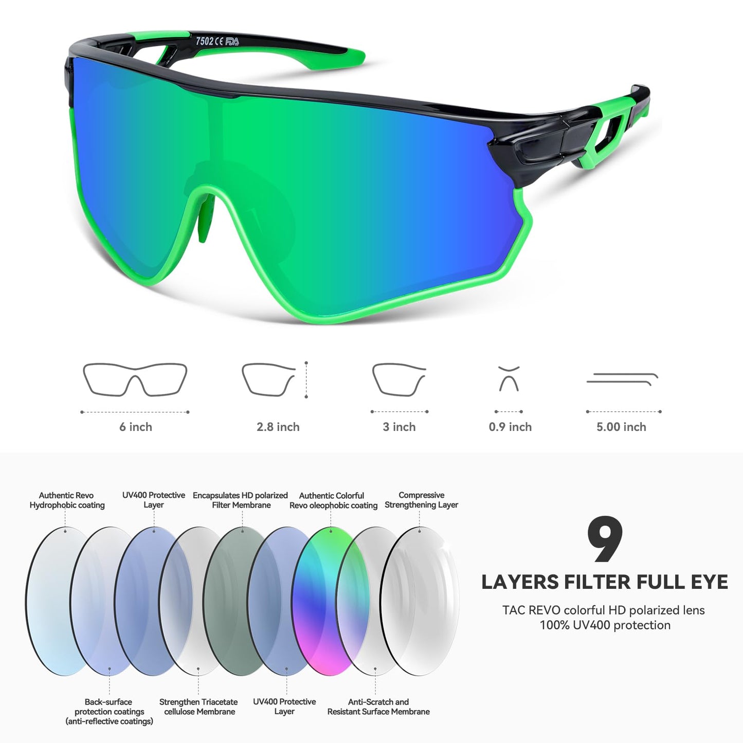 BEACOOL Polarized Sports Sunglasses for Men Women Youth Baseball Fishing Cycling Running Hiking Motorcycle Tac Glasses UV400 (GlossyBlack Green)