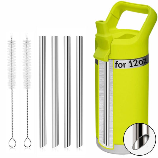 4PCS Replacement Metal Straw for YETI Rambler Jr. Water Bottle, Reusable Stainless Steel Replacement Straws with 2PCS Cleaning Brushes Compatible with YETI Rambler Jr. Bottle (12oz)