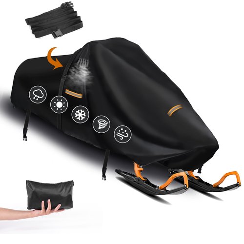 Snowmobile Cover,Heavy Duty 420D Oxford Fabric Sled Ski Cover with 2 Windproof Buckles,Air Vents,Universal Trailerable Snowmobile Storage Cover for Polaris,Ski-Doo,Arctic Cat,Yamaha,Lynx,Camso,CFMOTO