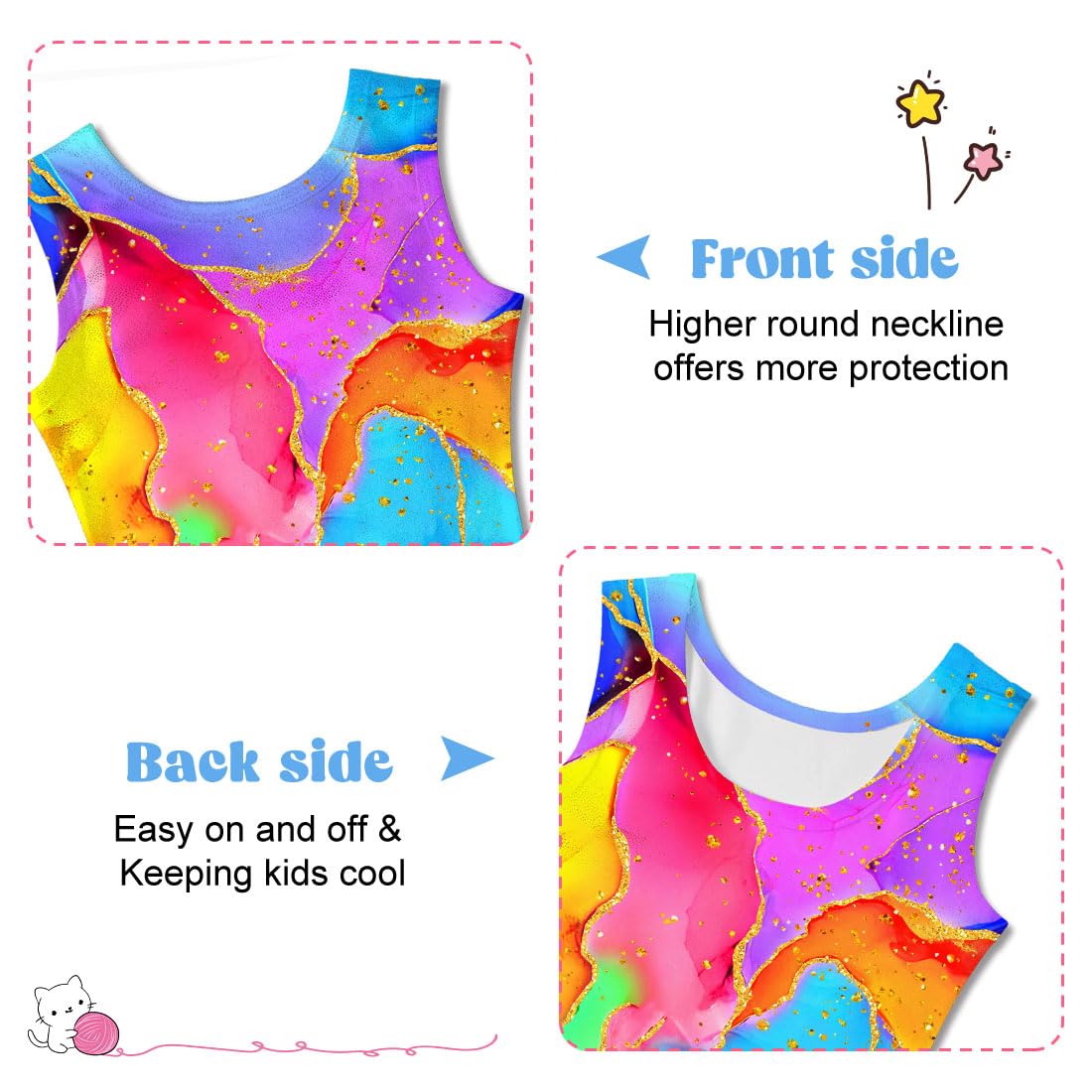 Funnycokid Gymnastics Leotards for Girls Kids Outfits Sparkly Clothes Ballet Unitard One Piece, Colorful Marble, 4-5T