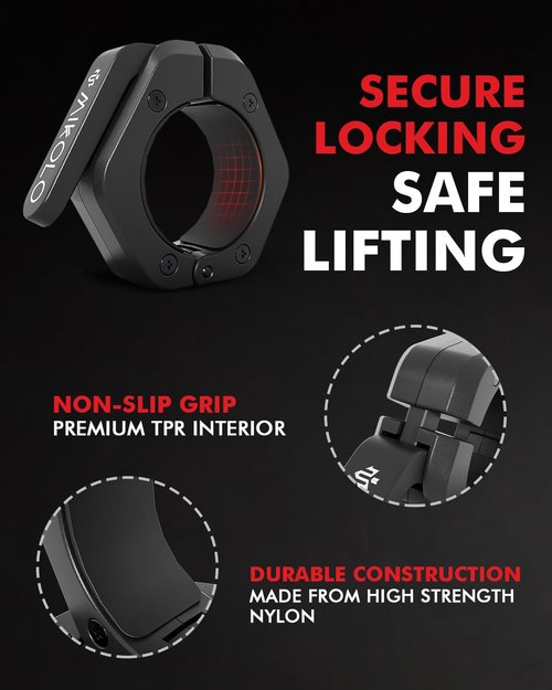 Mikolo Magnetic Barbell Clamps,2 Inch Olympic Barbell Clips with Anti Slip TPR Lining and Quick Release for Home and Gym Use(Black)