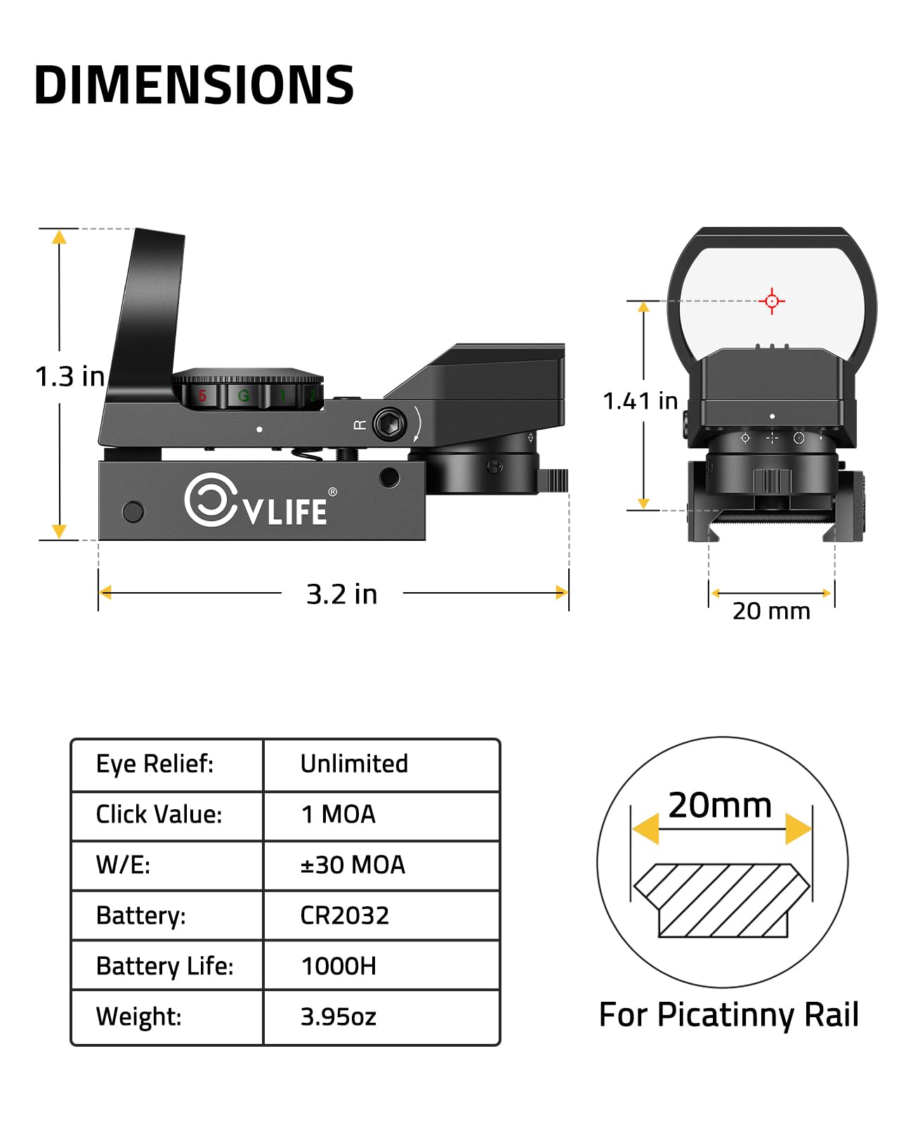 CVLIFE FoxSpook Motion Awake Multi Reticle Green & Red Dot Sight, Reflex Sight for Picatinny, Absolute Co-Witness Red Dot Optics Scope with 31×21mm Large Window