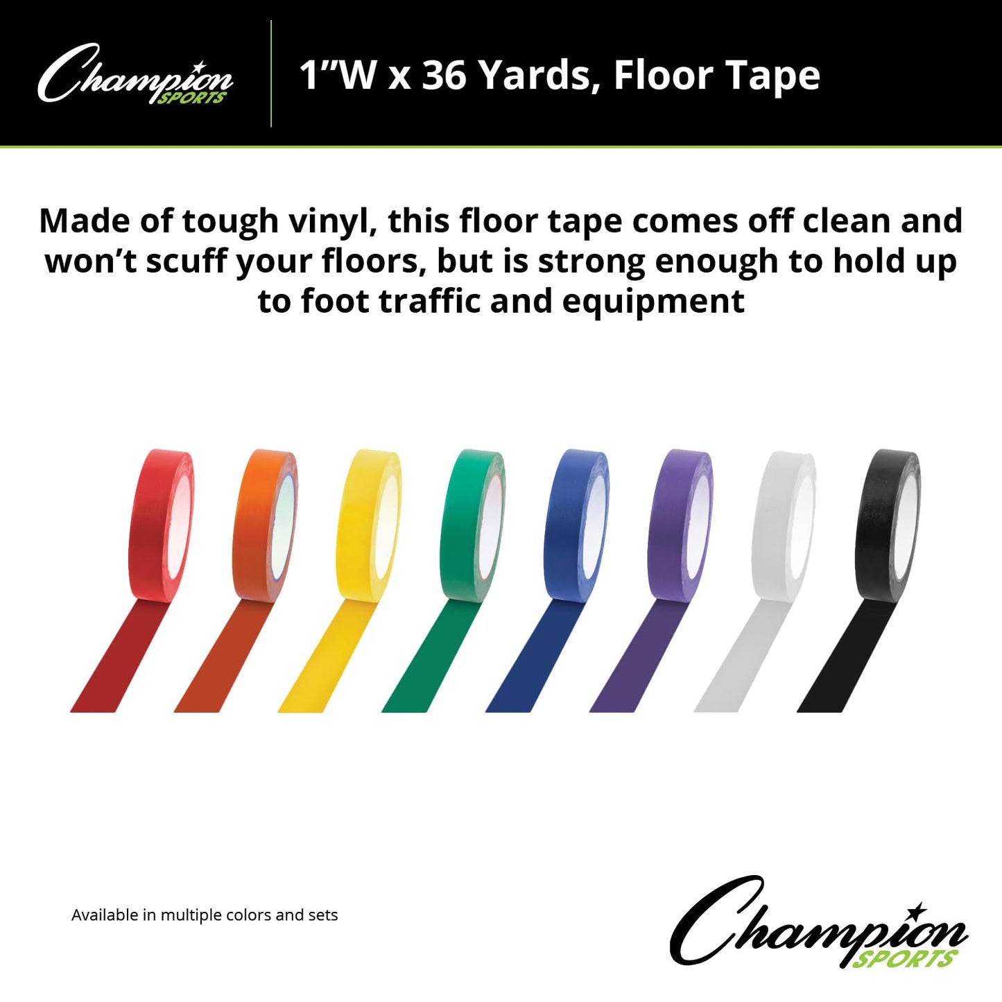 Champion Sports Vinyl Tape, 1" Wide x 36 Yards Long, Yellow - Durable Floor Marking Tape - Schools, Gyms, Restaurants