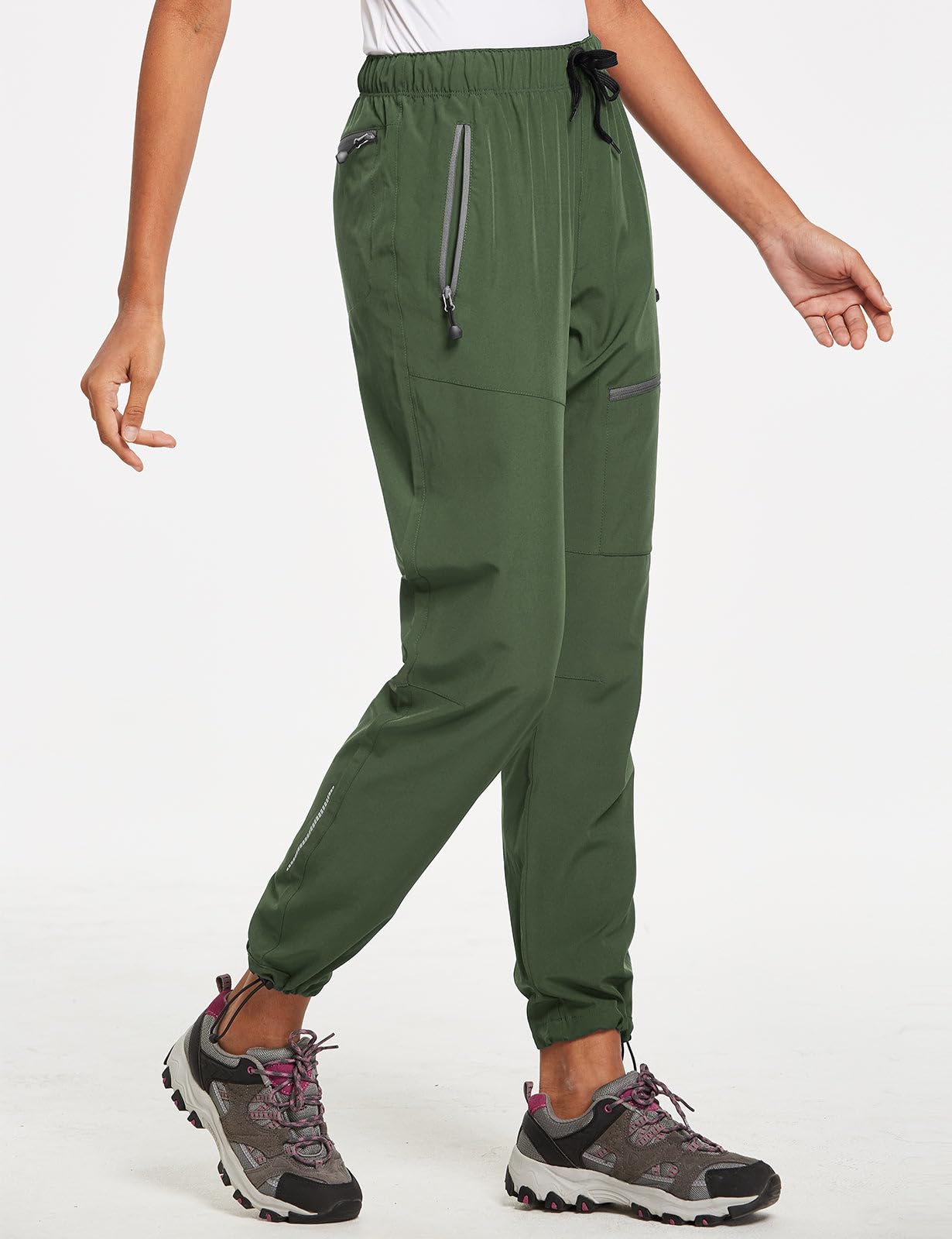 baleaf Cargo Pants for Women Petite Joggers Lightweight Quick Dry Pant Water Resistant 27'' Travel Workout Athletic Trip 27''-Army Green XL