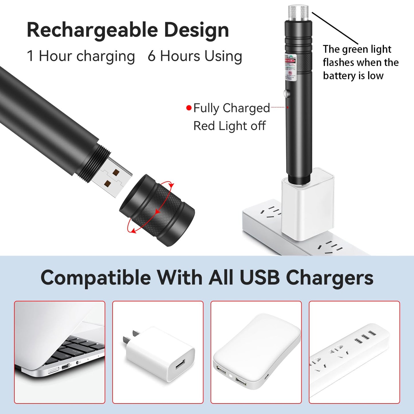 MIPREZT [Professional] Rechargeable Green Laser Pointer High Power Green Beam Laser Light Long Distance Range for TV/LED/LCD Screens Tactical Flashlights Presentation Office/Outdoors/Astronomic [001]