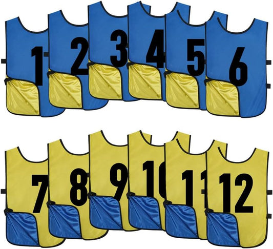 12 Pack Reversible Numbered Pinnies, Double Sided Scrimmage Vest,Team Practice Jerseys for Kids and Adult