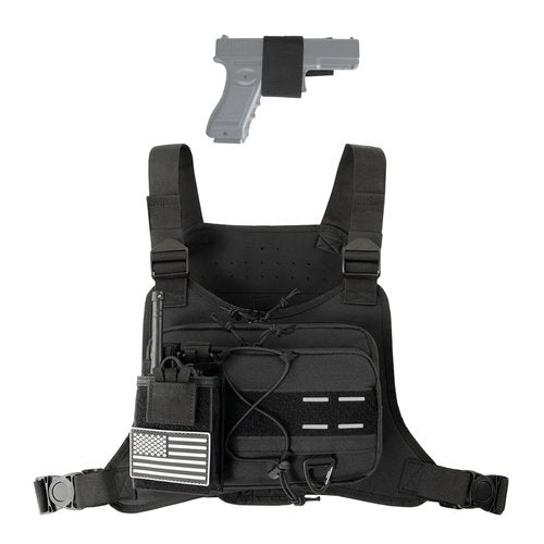 Outdoor Sports Bag for Men with Phone Holder, Breathable Running Pack Fits Most Pistols, EDC Travel Running Vest Pouch, Tactical Chest Bag with Removable Radio Pouch Holster for Workout and Patrol