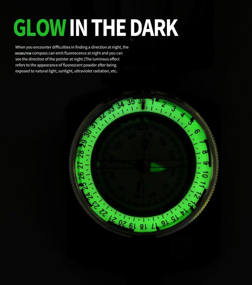 HKSWUTKW Glow in The Dark Waterproof Compass for Kids - Military Style Orienteering Compass for Boy Scouts, Hiking, Survival, and Navigation