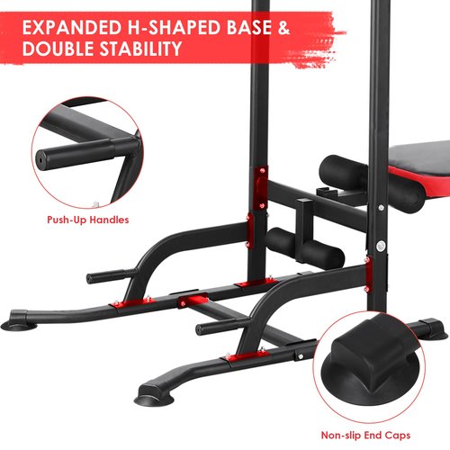 Arlopu Power Tower with Bench, Pull Up Bar Stand, Dip Bar w/Folding Bench 4 Ropes Strength Training, Multi-Function Fitness Equipment for Home Gym, Adjustable Heights and Angles Dip Station, 400LBS