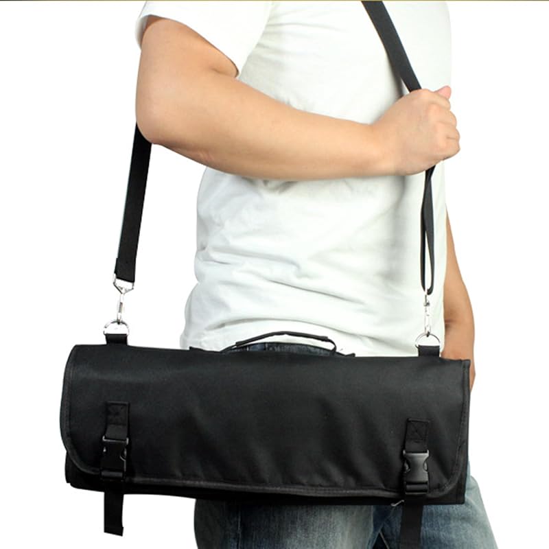 Large Capacity Knife Roll Bag with Handle & Shoulder Strap – 15 Slots Chef Knife Case