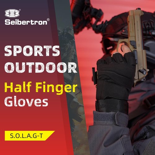 Seibertron S.O.L.A.G-T Tactical Three Fingerless Gloves - Quick Dry Non-Slip Tactical Gloves for Outdoor Activities Black M