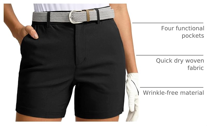 SANTINY Women's 5" Quick Dry Golf Shorts with Pockets - Black, Medium