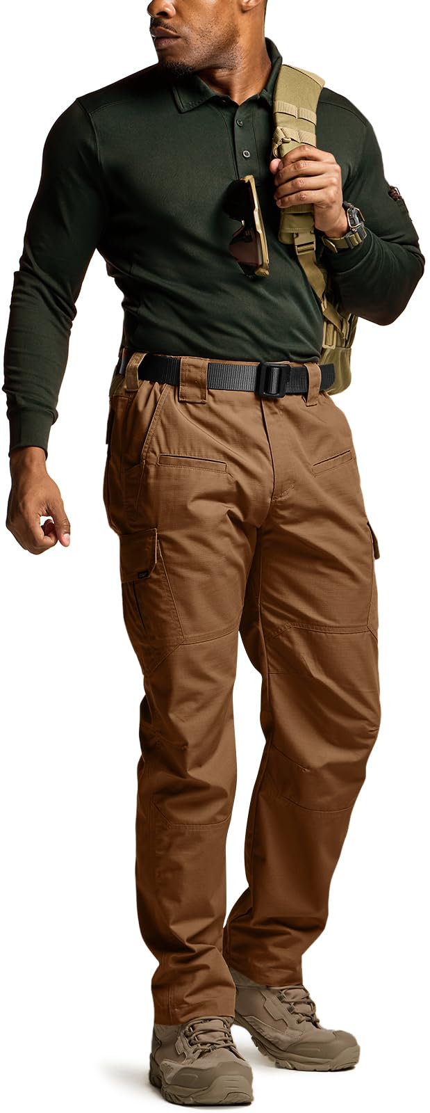 CQR Men's Tactical Pants, Water Resistant Ripstop Cargo Pants, Lightweight EDC Work Hiking Pants, Outdoor Apparel, Raider Copper Brown, 44W x 32L