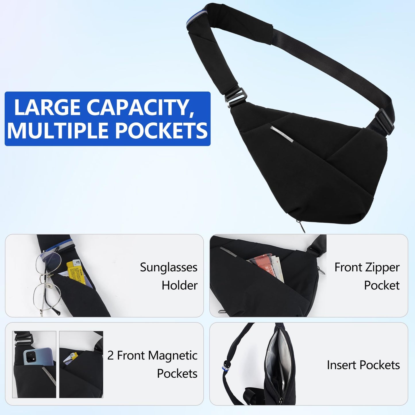ROYAL MOUNTAIN Crossbody Bags For Men, Lightweight Crossbody Sling Backpack, Sling Bag Anti Thief Chest Bag Daypack For Travel Hiking (Black)
