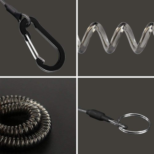 Lix&Rix Spiral Retractable Safety Coiled Lanyard with Stainless Steel Clip Keychain Ring Carabiner for Keys Fishing Tools,3pcs