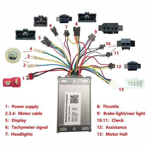 E-Bike Controller 48V 18A Brushless Motor Speed Controller X008-AB014 Universal for Electric Bike, Fat Tire Bike and Mountain Bike Display Meter 5S