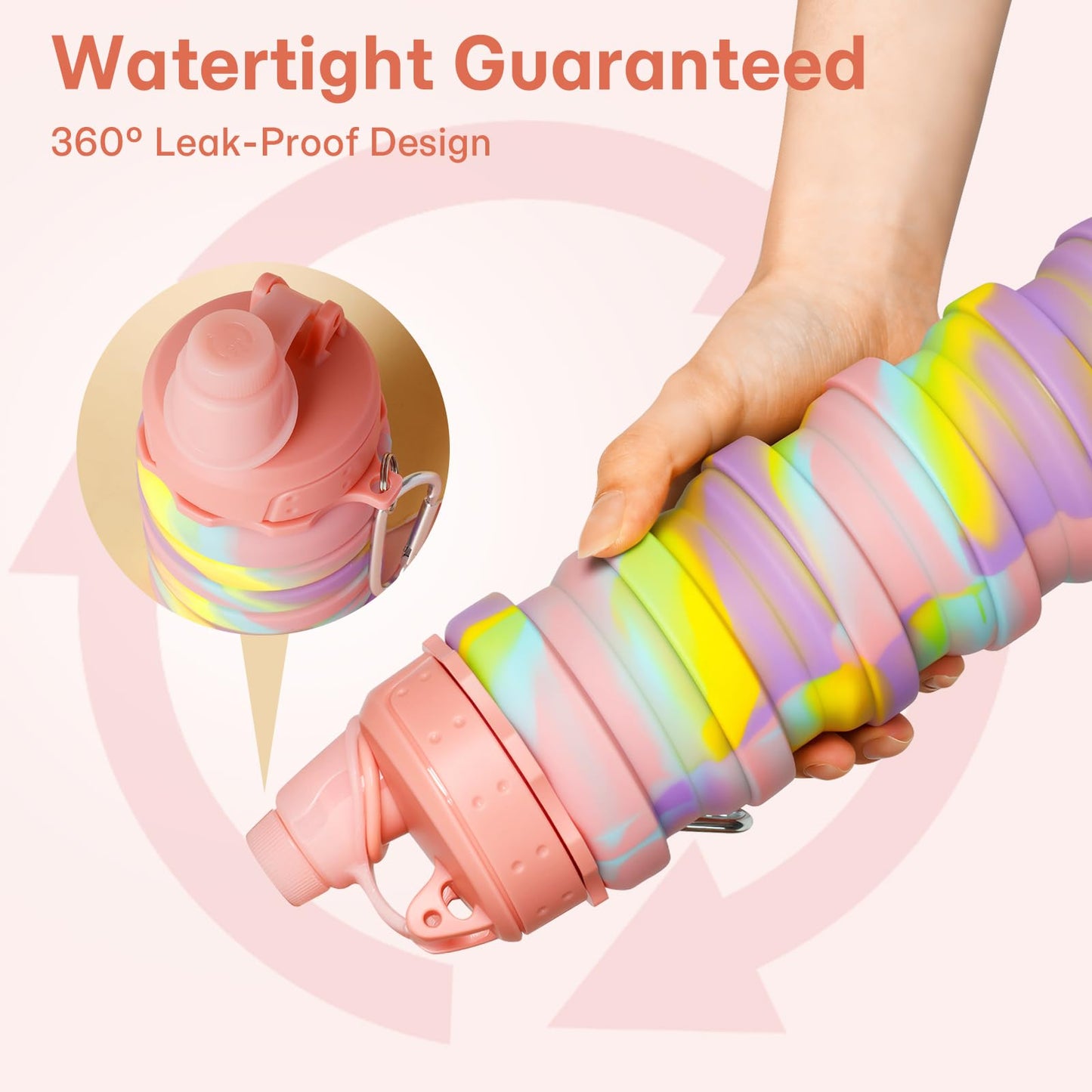 MAKERSLAND Collapsible Water Bottles for Travel, Foldable Sports Water Bottle for Kids, Reusable Water-proof Silicone Water Bottles with mountaineering Buckle for Camping Hiking Holiday