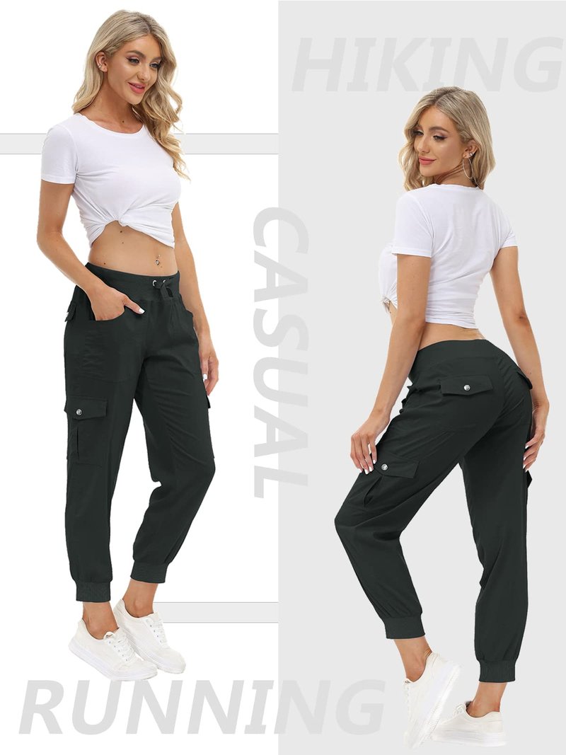 MoFiz Women Cargo Pants with Pockets Lightweight Outdoor Summer Travel Casual Hiking Pants Running Joggers Sweatpants Elastic Waist Dark Grey 2XL