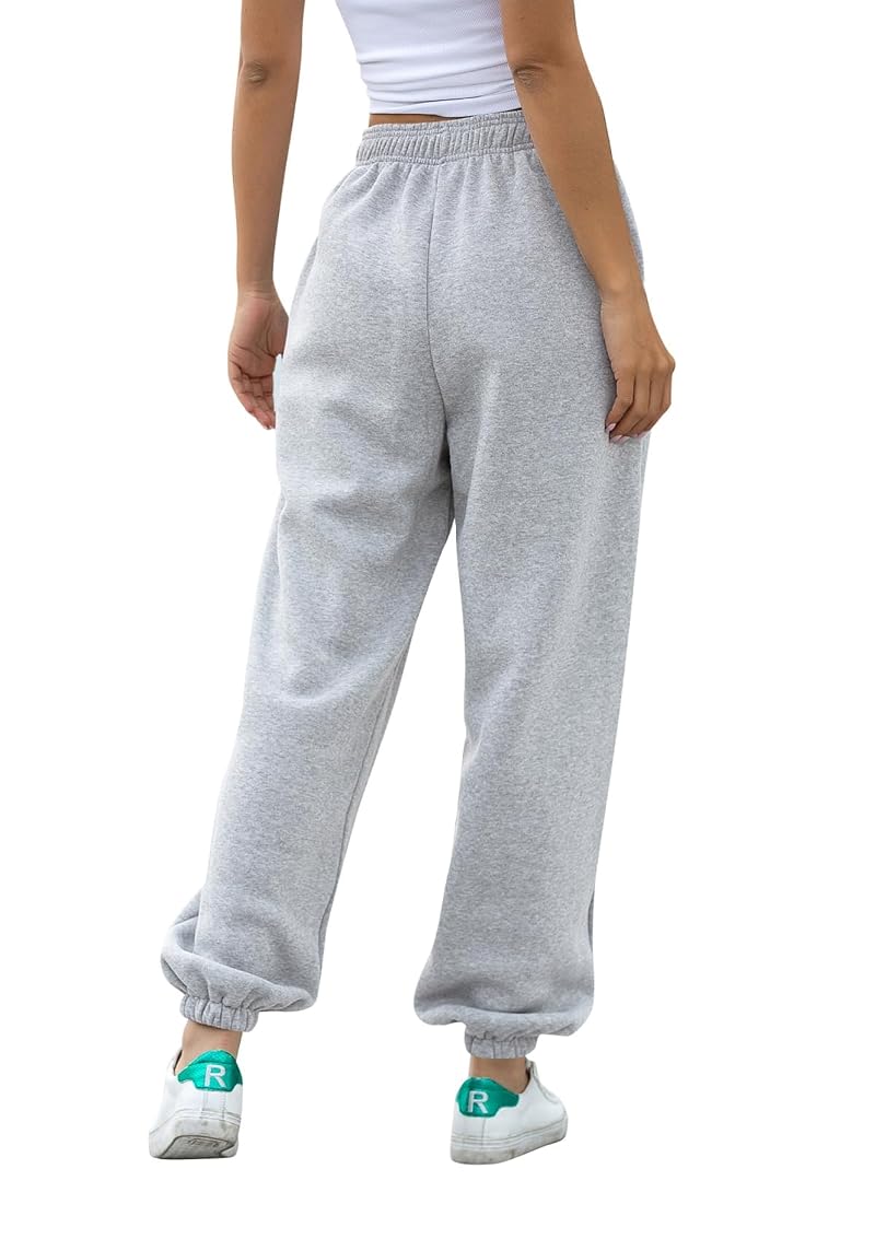 Cinch Bottom High Waist Loose Drawstring Lounge Pants for Women - Gray, Medium