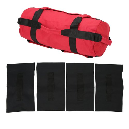 Workout Sandbag Oxford Fabric 6 Handles Easy Adjustment Multi Purpose Fitness Weight Bag with Filler Bags for Indoor Gym (Red)