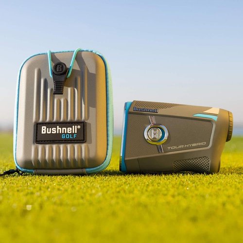Bushnell Golf Tour Hybrid GPS Laser Rangefinder | Slope Compensation, Magnetic Mount, PinSeeker, 6X Magnification, 1300 Yd Range, LCD Display, 3D Flyovers in App, Signature Series Golf Towel Bundle