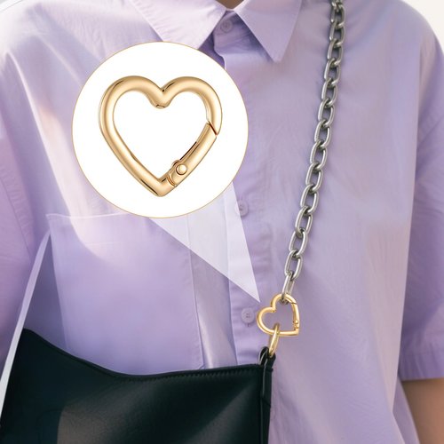 4pcs Heart Shaped Keychain Clip Spring Snap Clasp Hook Heart Keychain Clasps Zinc Alloy Heavy Duty Carabiner for Camping Hiking Fishing Traveling (Gold)
