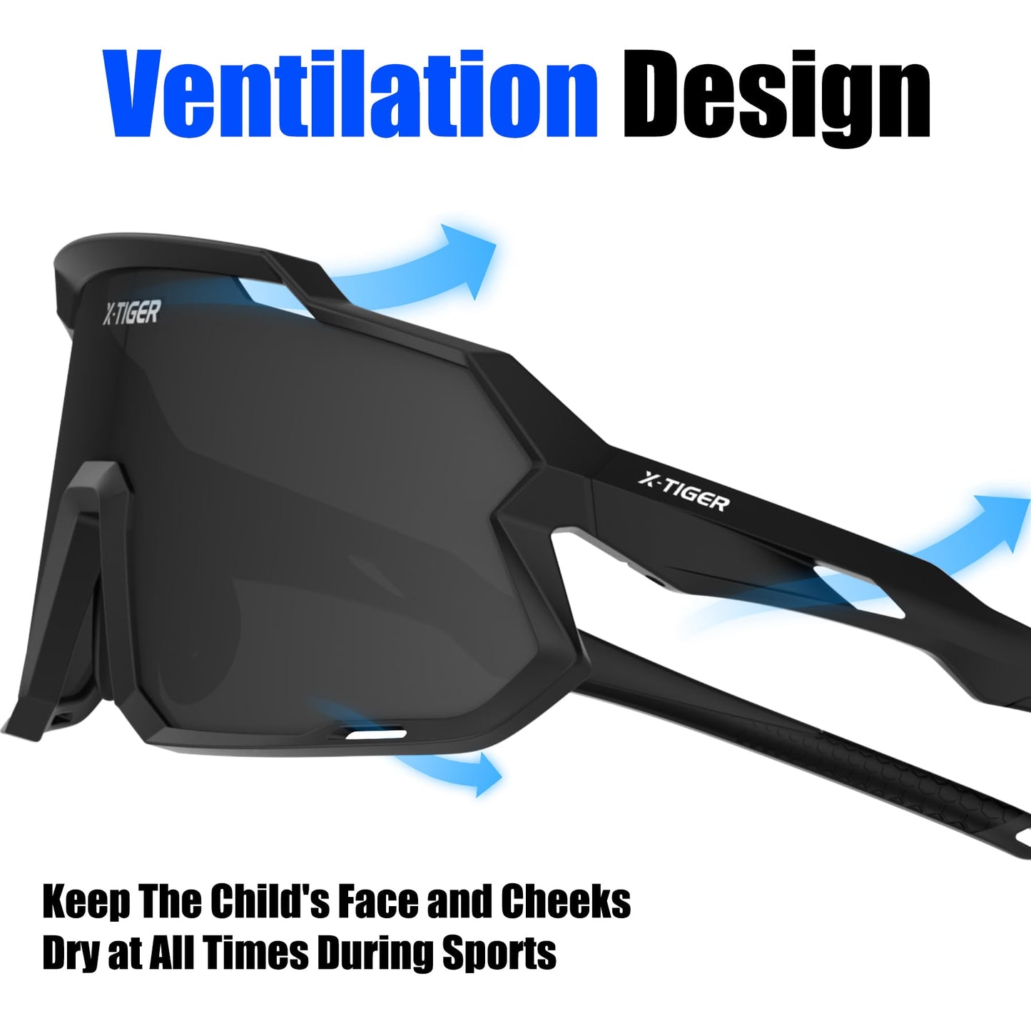 X-TIGER Kids Sunglasses Polarized Youth Baseball Sunglasses for 8-14 boys girls UV400 Sports Softball Cycling Glasses black