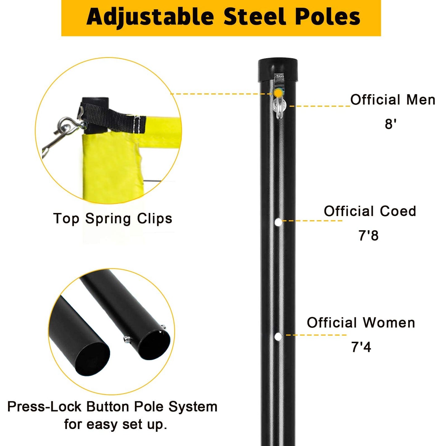 Zdgao 32FT Outdoor Portable Adjustable Height Volleyball Net System