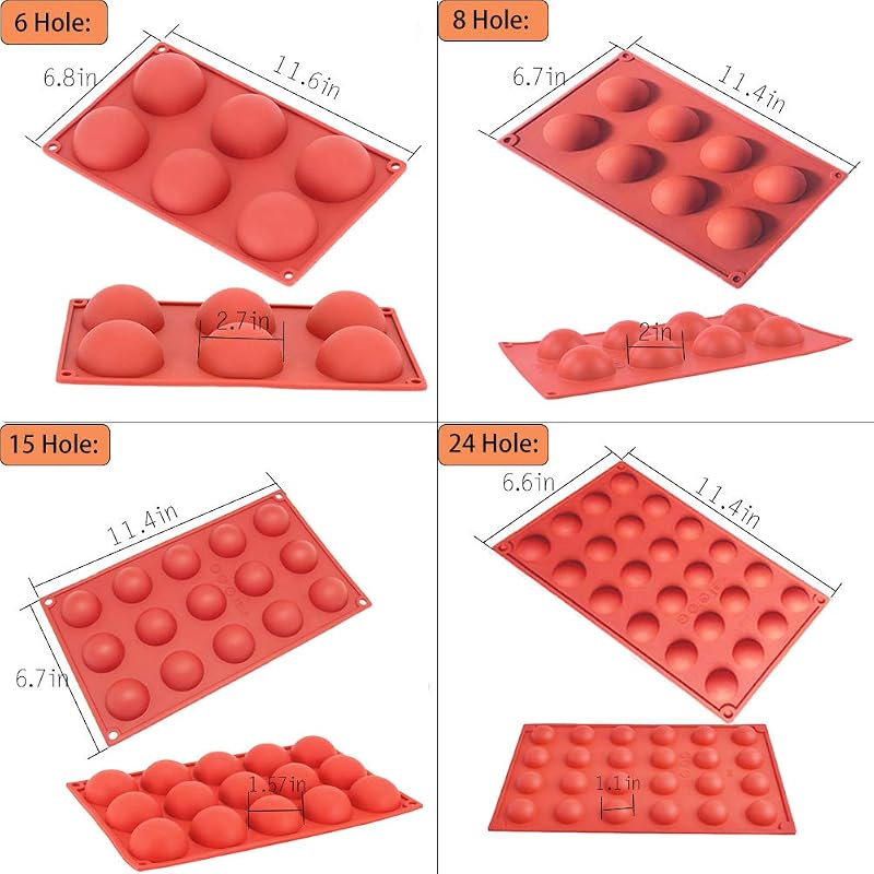 Shxmlf Semicircle Silicone Mold 4-Pack – Half Sphere Cake, Mousse & Gummy Molds Set