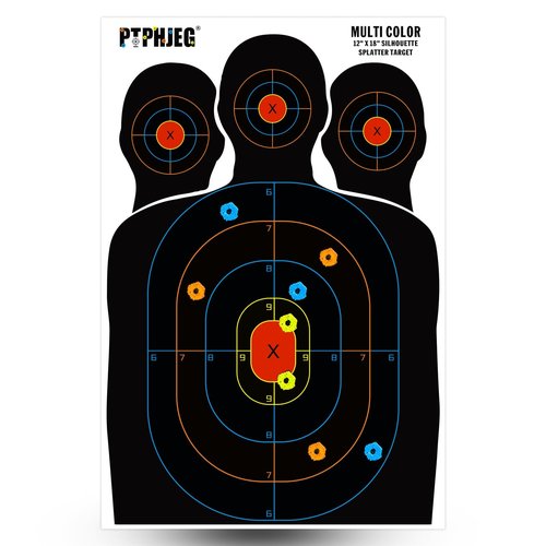 PTPHJEG 50 Paper Targets for Packet Ranges, Bulk for Hunting, Silhouette with Red Bullseye, Three Target Points (12x18 inches)