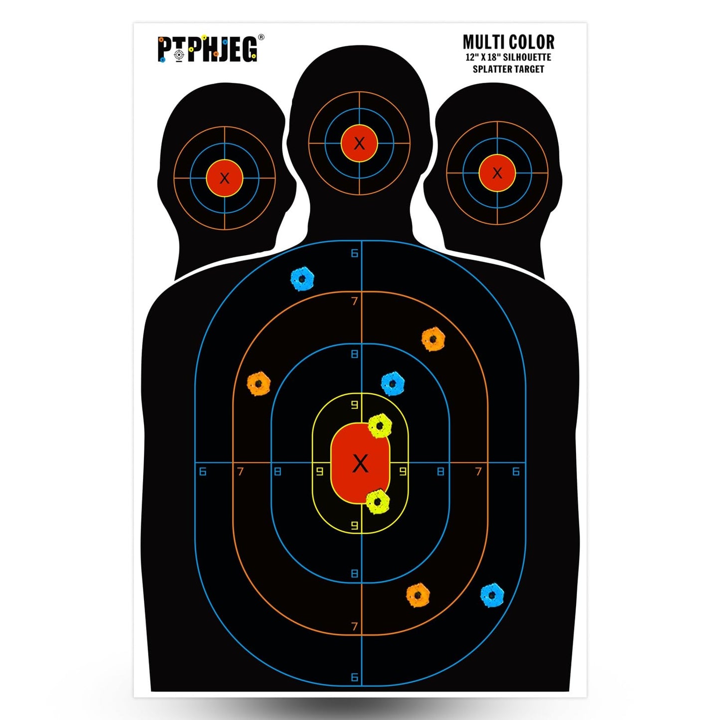 PTPHJEG 10 Paper Targets for Packet Ranges, Bulk for Hunting, Silhouette with Red Bullseye, Three Target Points (12x18 inches)