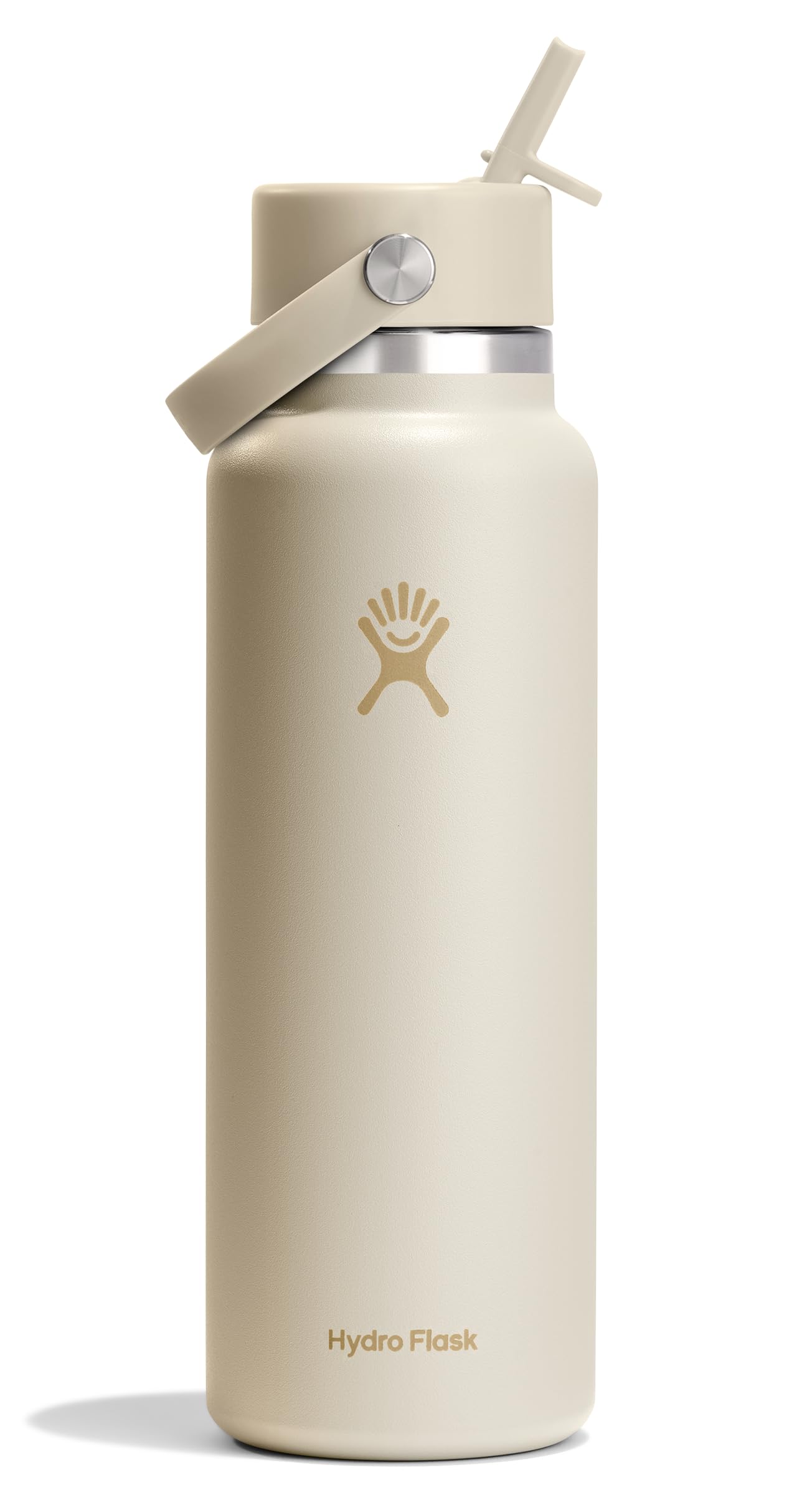 Hydro Flask Water Bottle - Insulated Stainless Steel - Wide Mouth Flex Straw Lid, Non Spill, Leakproof and Refillable in 40 Oz Coconut Cream