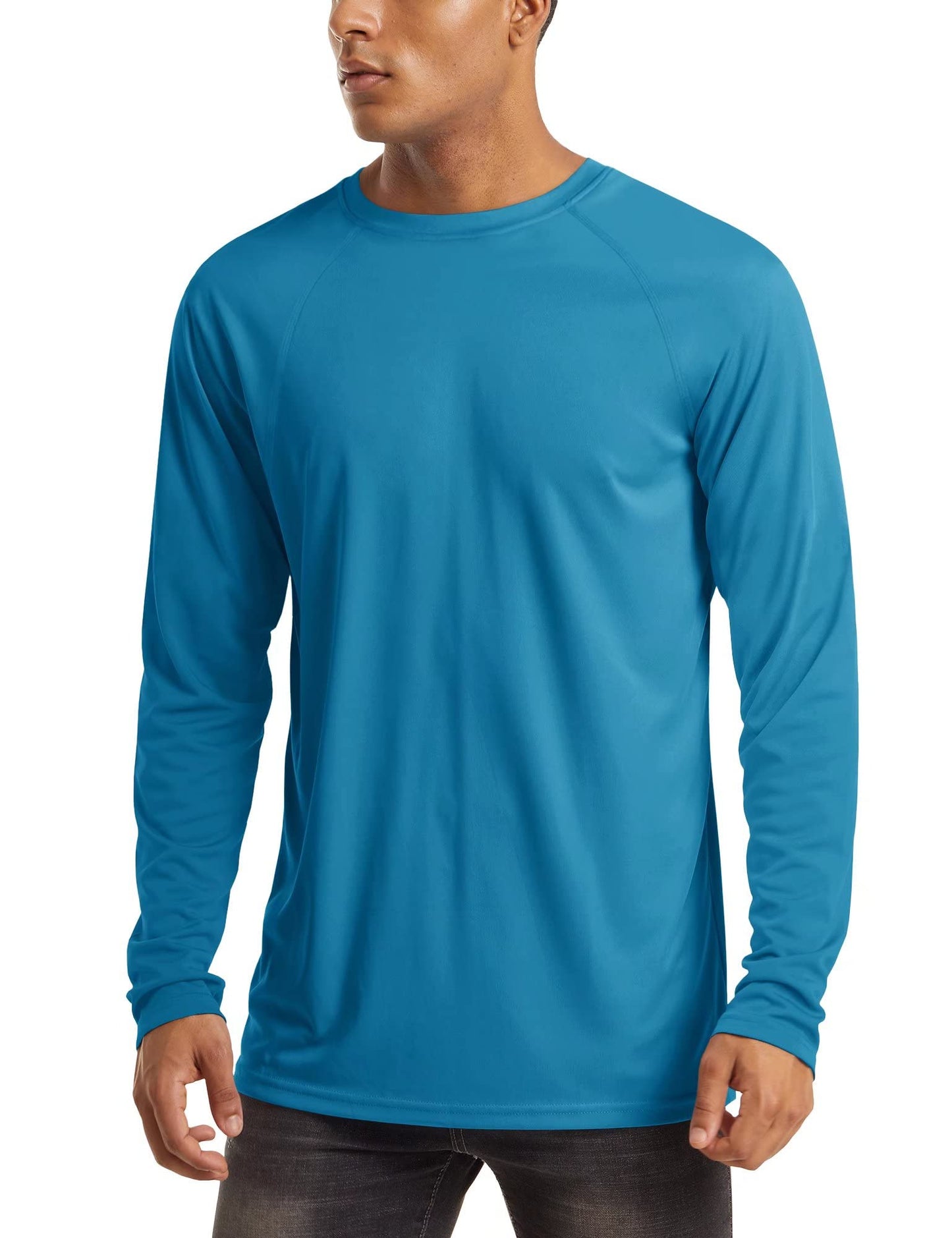 MAGCOMSEN Quick Dry Shirts for Men UPF 50 Long Sleeve Men Athletic T-Shirt UV Protection Shirts Sun Protection Outdoor Shirts Blue Green