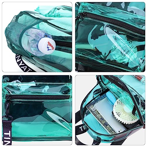 Tinyat Green Small Clear Backpack for Women - See Through Travel Bag