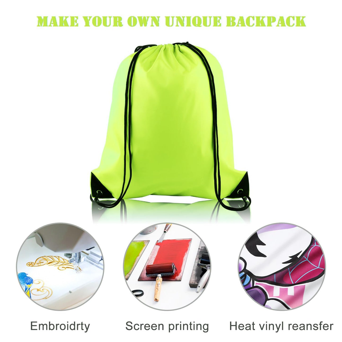 KUUQA 50Pcs Fluorescent green Drawstring Backpack Bulk Drawstring Bags String Bags Storage Bags Gym Backpack for Sport Gym Traveling