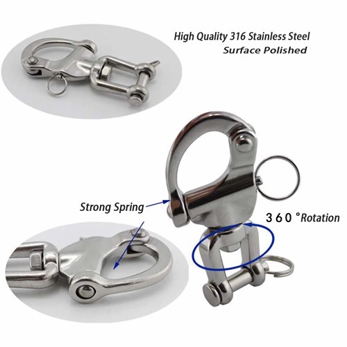 Baieasy 4 Pack Snap Shackle Sailing Halyard, 316 Stainless Steel Clevis Swivel Jaw Swivel Shackle, Quick Release Snap Hook for Sailing Rigging Shackles, SCBA face Masks, Firefighter Mask