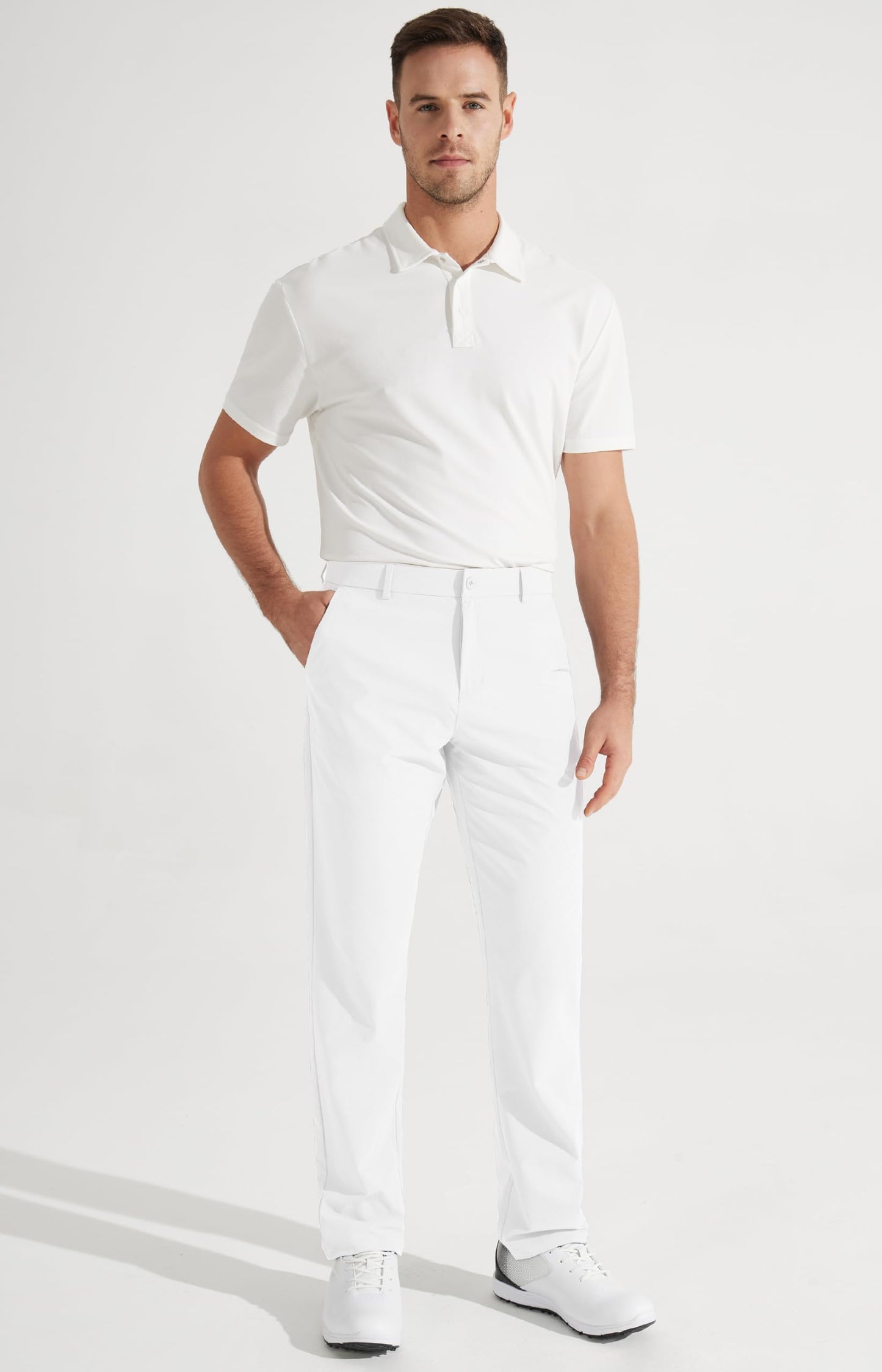 Libin Mens Golf Pants Classic Fit Stretch Work Dress Pants 32" Quick Dry Lightweight Business Casual Trousers Comfort Water Resistant, White, 36W x 32L
