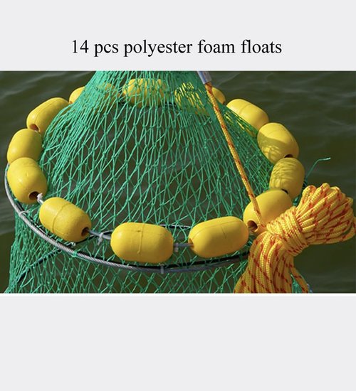 FASPLORE Collapsible Fish Basket, Floating Net Fish Keeper, 3-Ring Mesh Design with Rope, Green