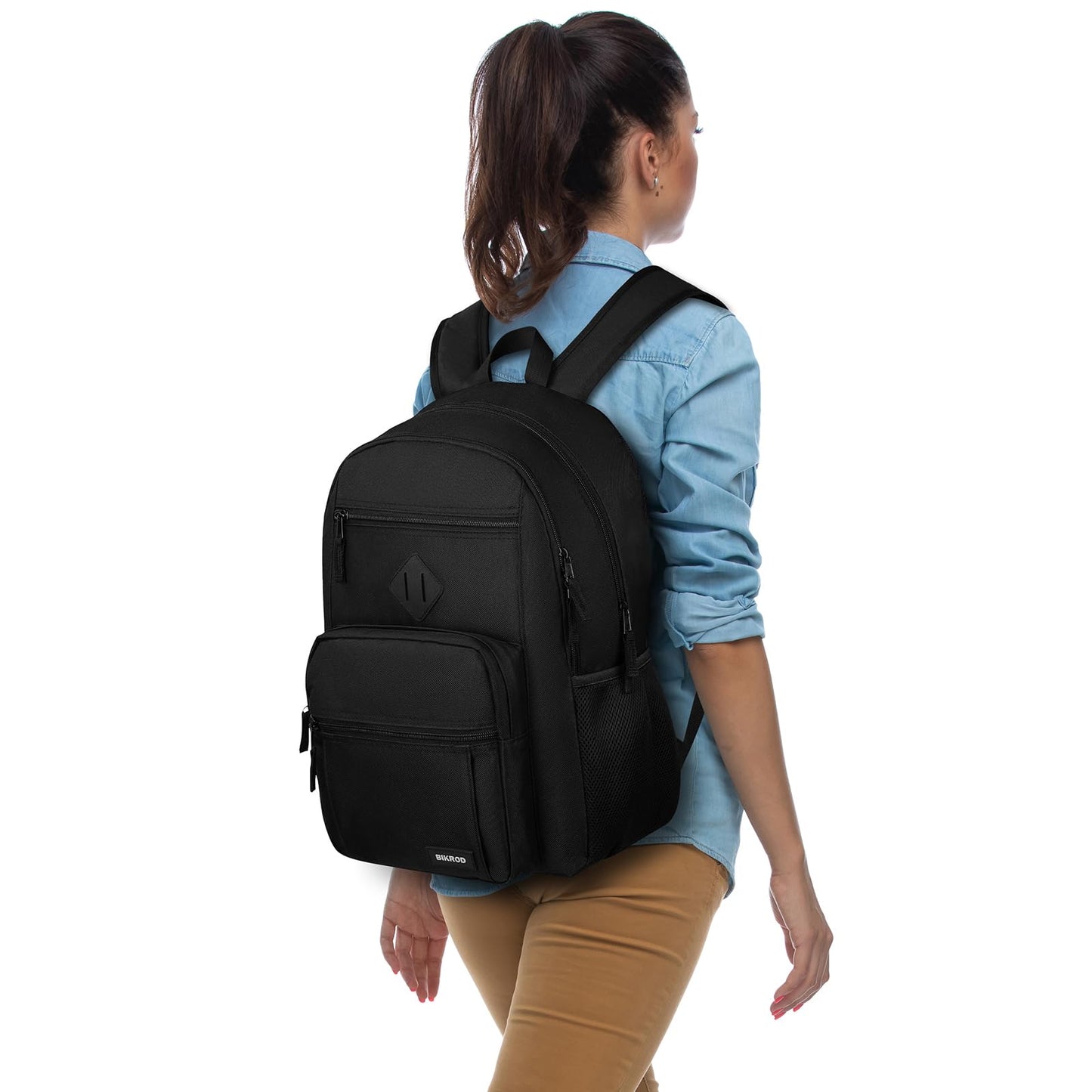 BIKROD Black Backpack for Men and Women, Backpack for School Teens Boys and Girls, Lightweight Casual High School Bookbag, Daily-use Travel Laptop Backpack Fits 15.6 Inch Notebook