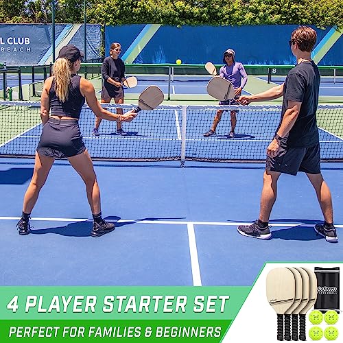 Pickleball Set with 4 Paddles and Balls - Classic, Steel Blue - Portable Carry Case
