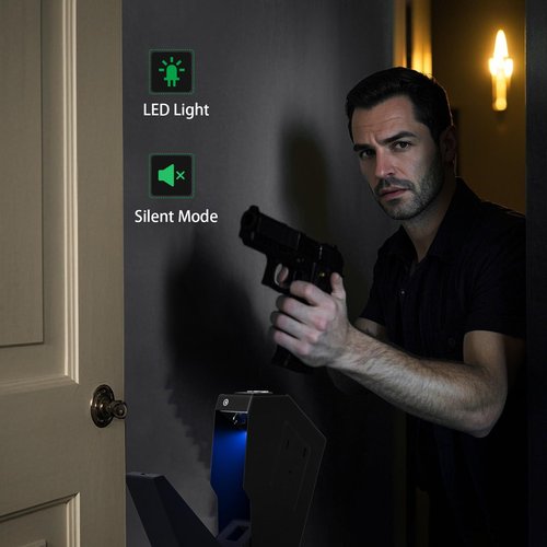 Biometric Pistol Safe LED Light,Quick Access Security Safe with Fingerprint 6-button Backlit Keypad,Auto Open Hidden Hand GunSafe for Bedside Home Nightstand Vehicle Desk (1 GUN)