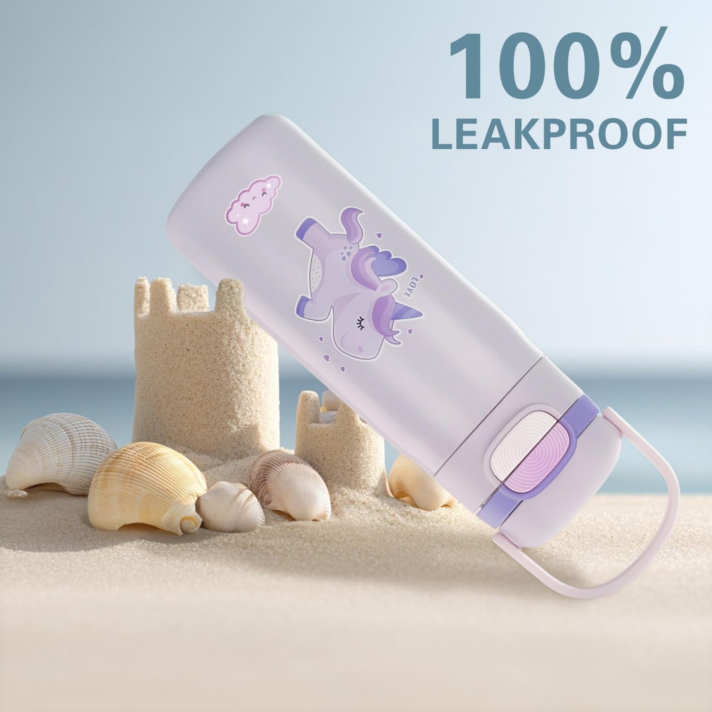 Water Bottle for Kids，Insulated Bottle with Straw, Vacuum Insulated Water Bottle for Boys&Girls, Leak-proof Insulated Tumbler（Purple, Unicorn）