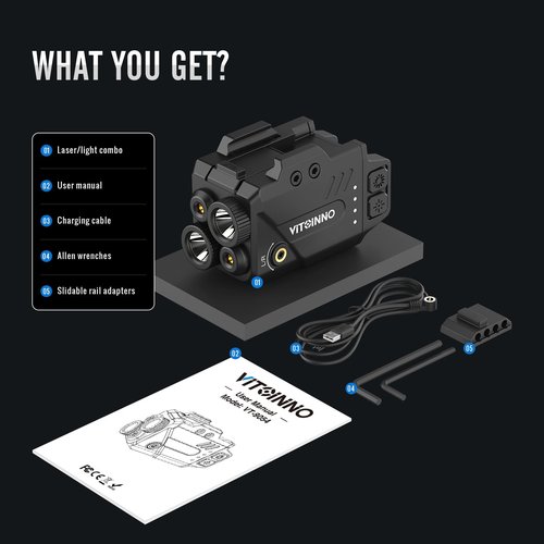 VITOINNO Pistol Light/Green Laser/Infrared (IR) Laser/Infrared (IR) Light 4 in 1 Combo, 350 Lumens Gun Light with Strobe and Level Indicator, Compatible with Picatinny, Magnetic Rechargeable.