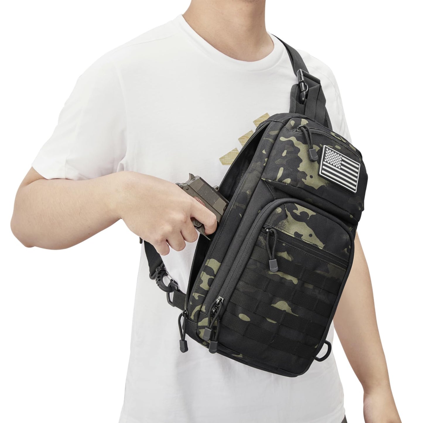 G4Free 10L Tactical EDC Sling Bag Backpack Military Molle Chest Shoulder Assault Pack for Concealed Carry(Black Cp)
