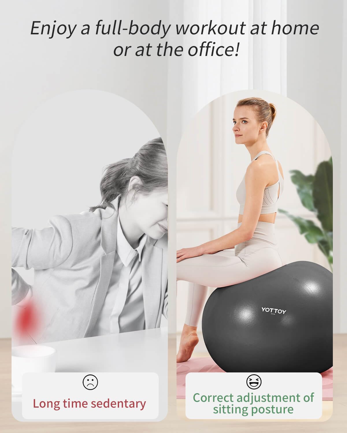 YOTTOY Anti-Burst Exercise Ball for Working Out, Yoga Ball for Pregnancy,Extra Thick Workout Ball for Physical Therapy,Fitness with Pump (Dark)