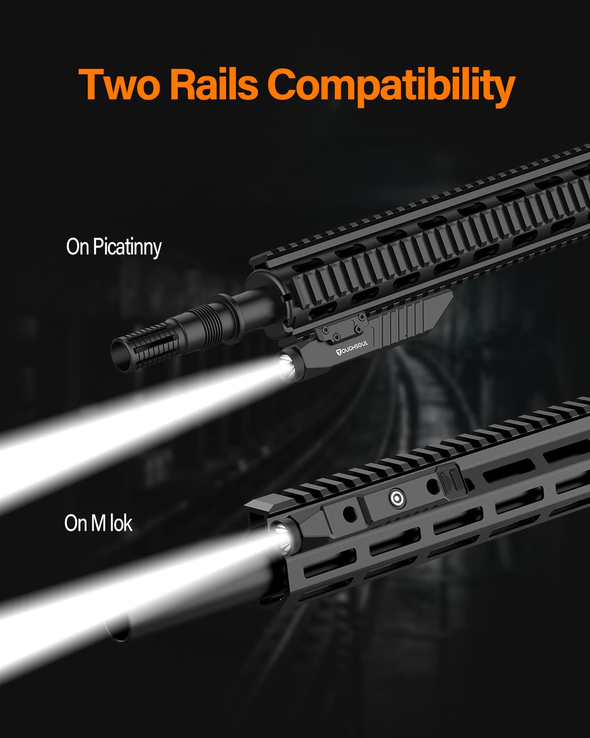 TOUGHSOUL Tactical Flashlight 1750 Lumen Picatinny Rail MLOK Mounted