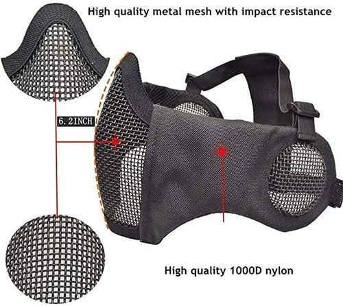 MH Tactical Fast Helmet Set/and Foldable Ear Protection Half-Face Mesh Mask and Goggles,for Airsoft Paintball Halloween Cosplay CS Hunting