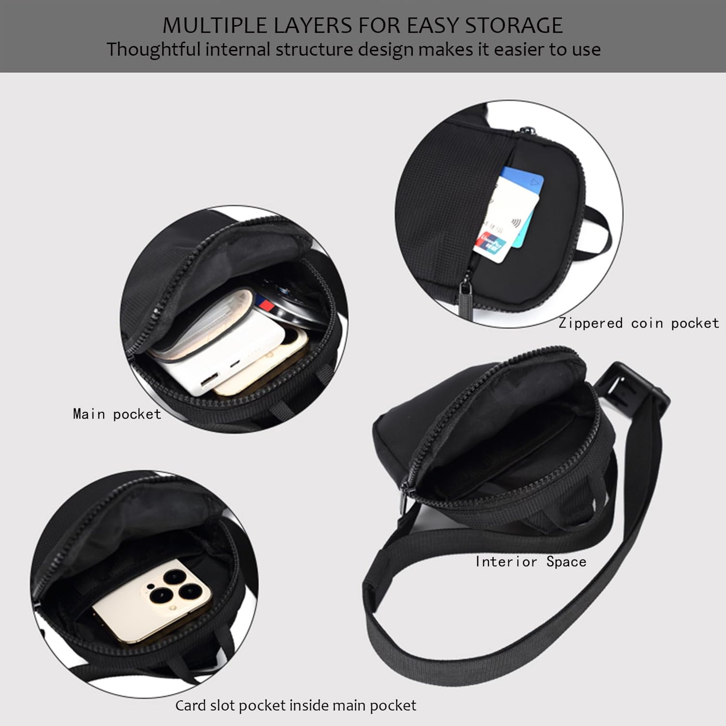 REMUMULUS UnisexAdult Small Crossbody Messenger Bag Durable Sling Crossbody Backpack daypack for Men Women(BLACK)